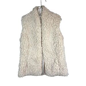 Garnet Hill Womens Beige Sleeveless Open Front Sherpa Teddy Bear Vest Size Small